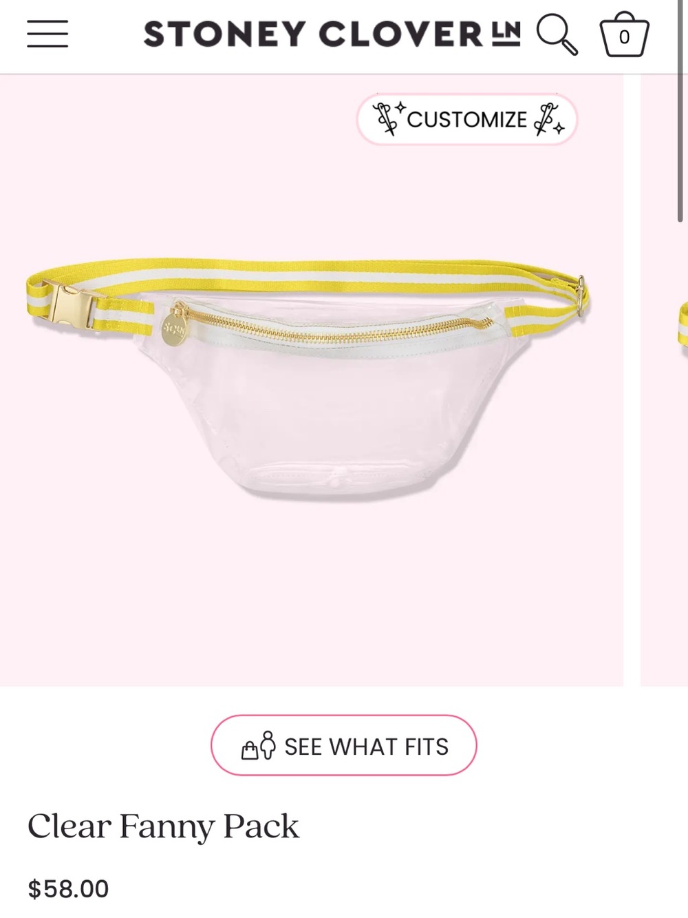Stoney Clover Lane Clear Fanny Pack / Belt Bag with Yellow Stripe Strap